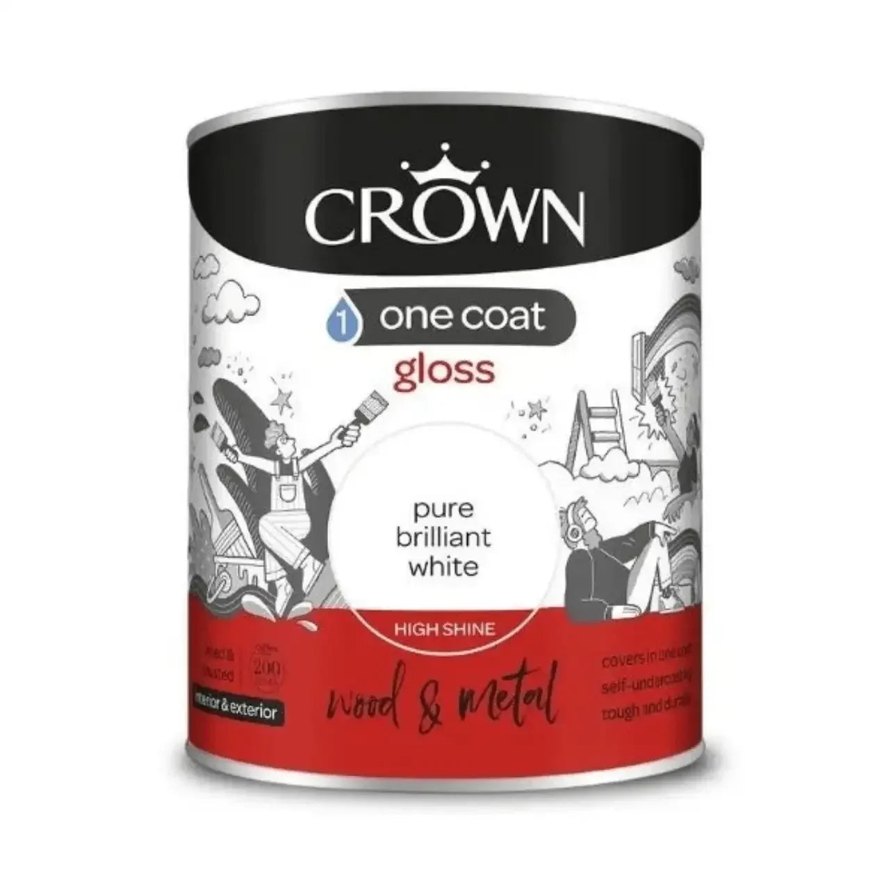 Crown One Coat Gloss White Paint 750ml