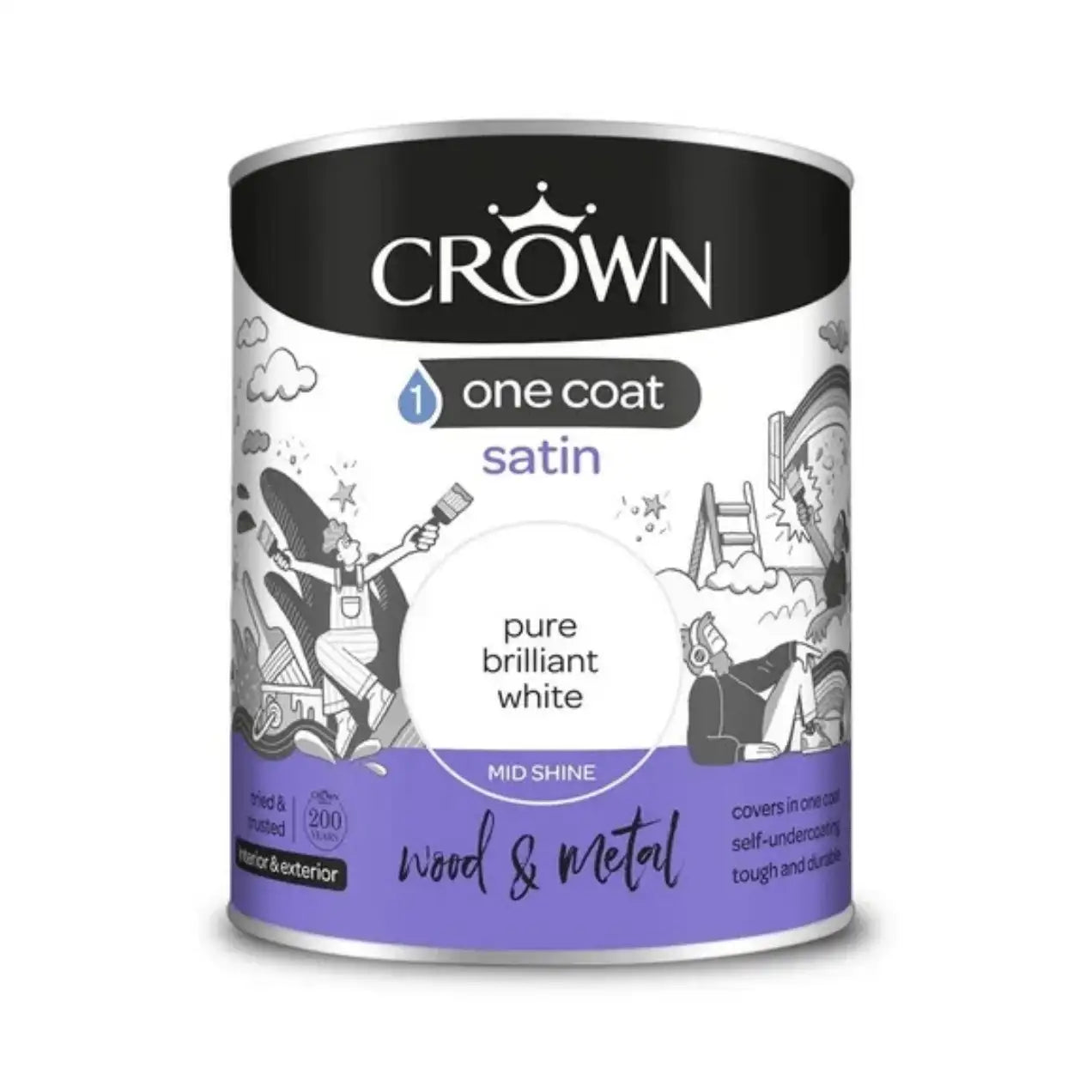 Crown One Coat Satin White Paint 750ml