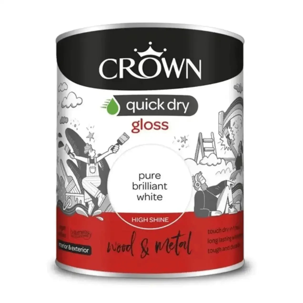 Crown Quick Dry Gloss White Paint 750ml