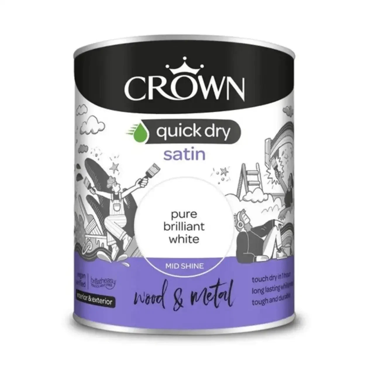 Crown Quick Dry Satin White Paint 750ml