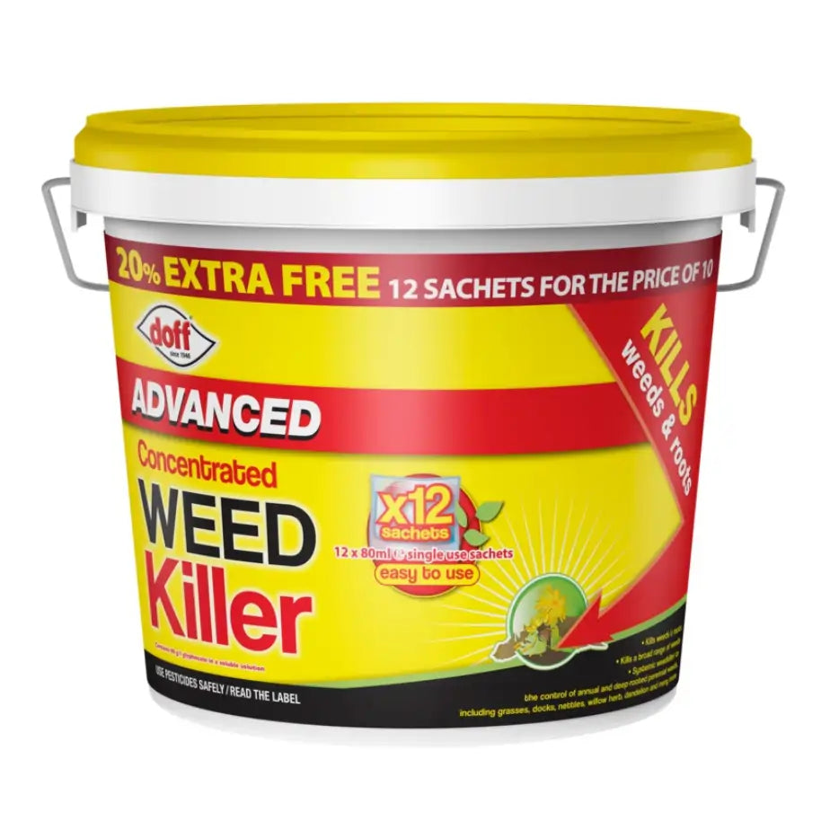 Doff Advanced Concentrated Weed Killer container with yellow lid and label