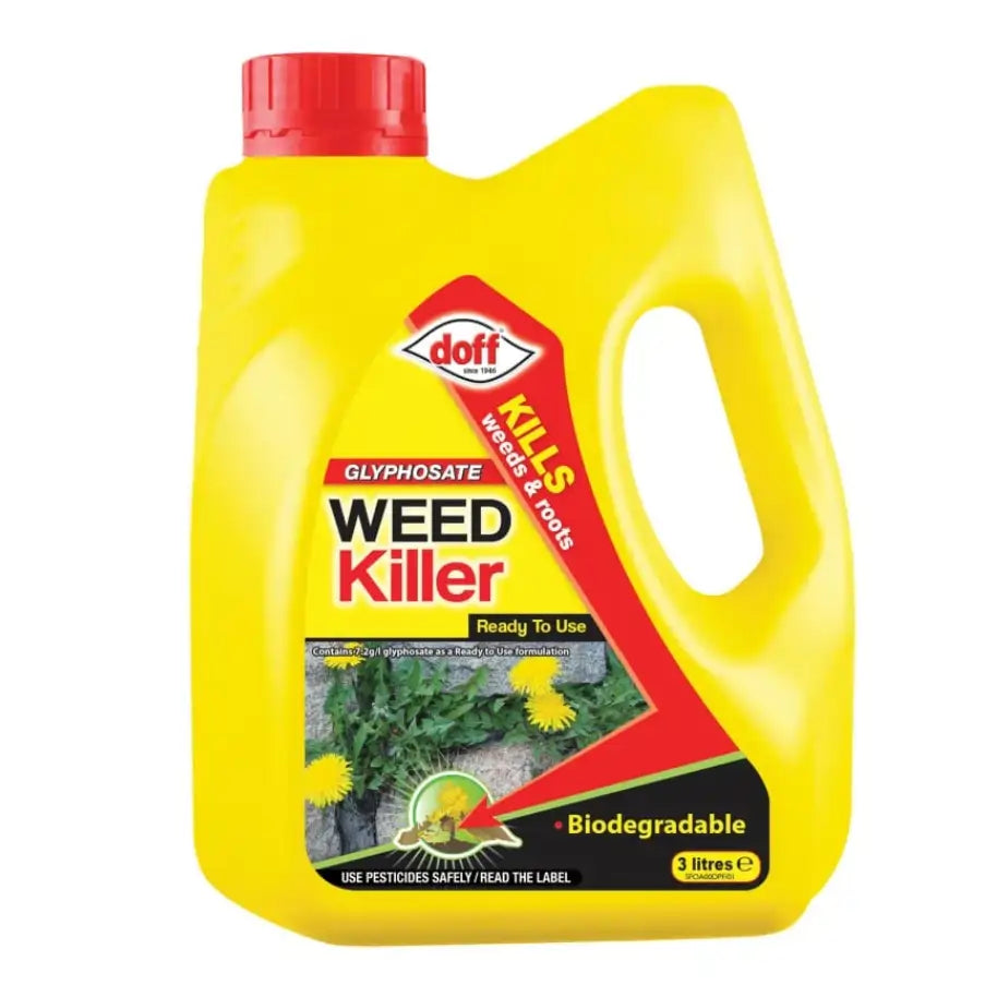 Yellow bottle of Doff Weed Killer with red cap