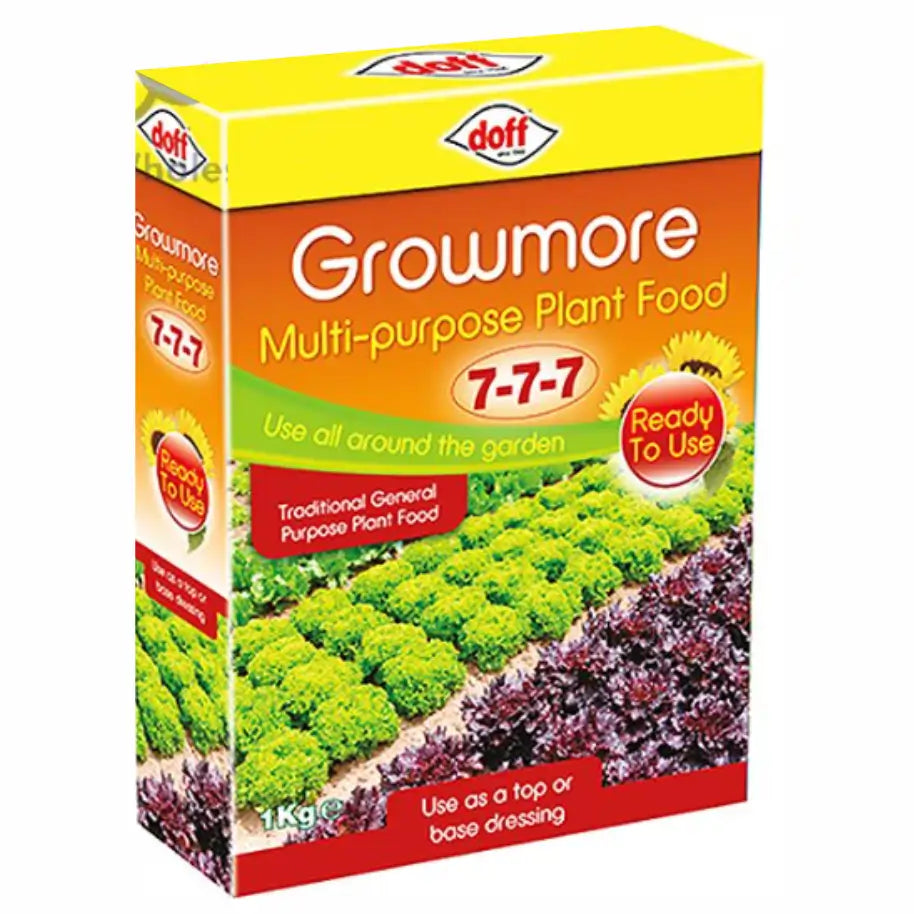 Box of Doff Growmore multi-purpose plant food with gardening imagery on a white background
