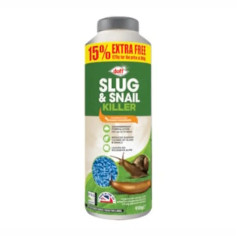 Deft Slug & Snail Killer container with promotional text on a white background
