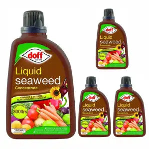 Four bottles of Doff Liquid Seaweed fertilizer