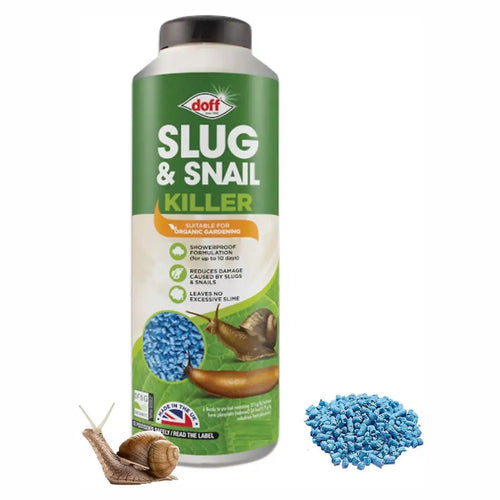 Doff Slug & Snail Killer bottle with blue pellets
