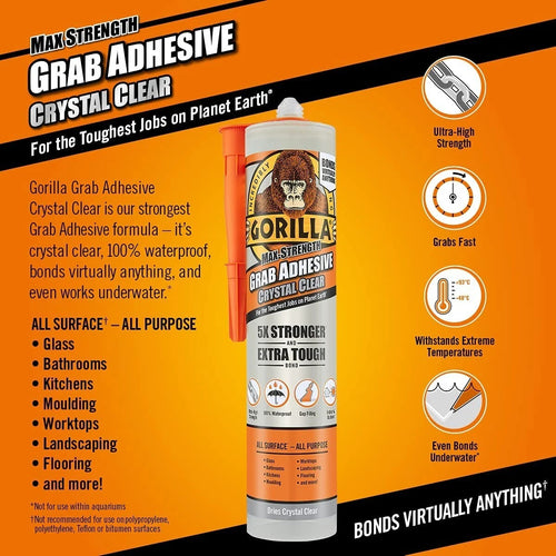 Gorilla Heavy Duty Grab Adhesive Crystal Clear 270ml uk