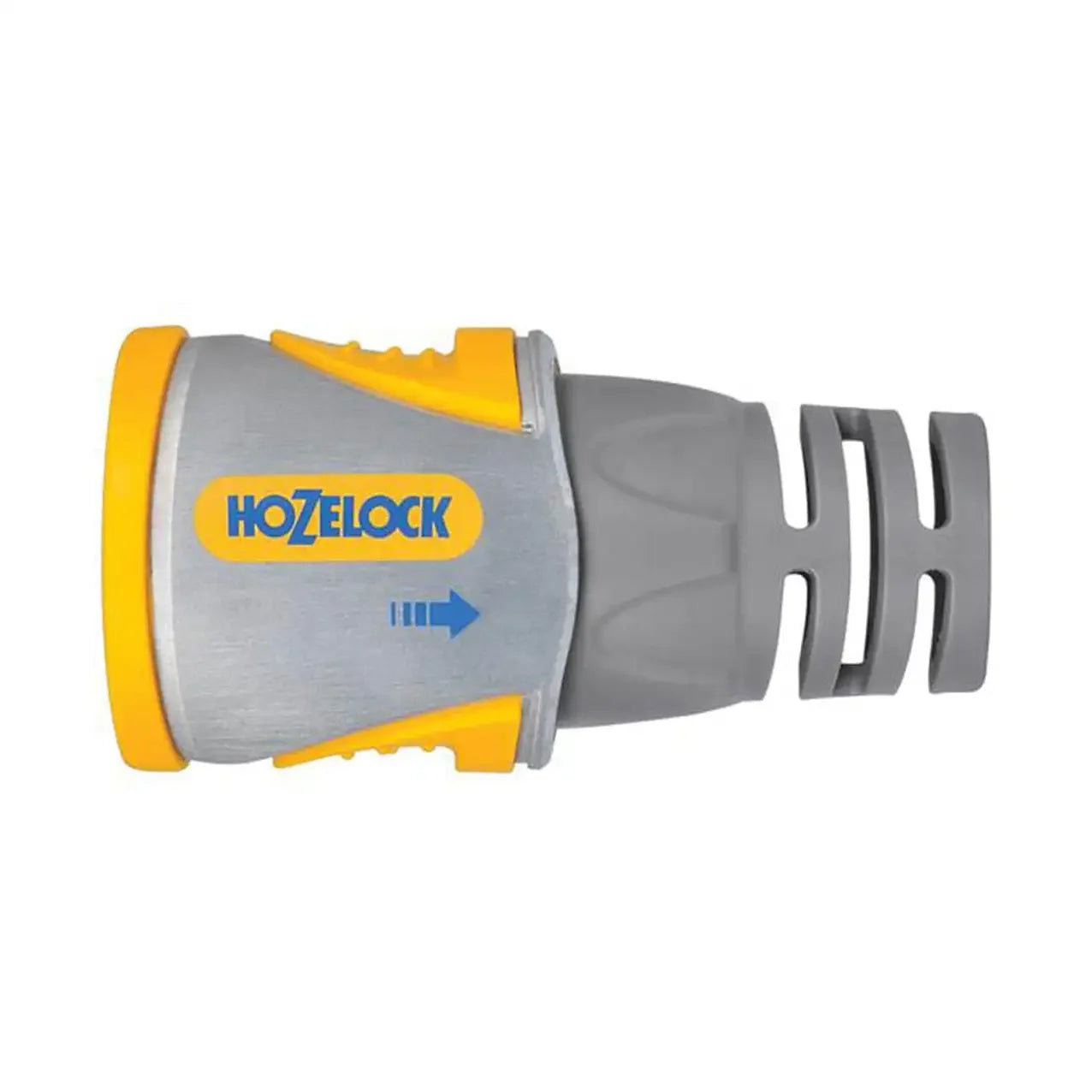 Hozelock Pro Metal hose connector with yellow and grey design for garden hoses at FitfitGarden