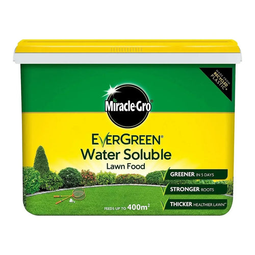Box of Miracle-Gro EverGreen Water Soluble Lawn Food with green and yellow design.