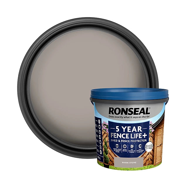 Ronseal 5 Year Fence Life+ Warm stone Matt Exterior Shed & fence Protector Wood paint, 5L