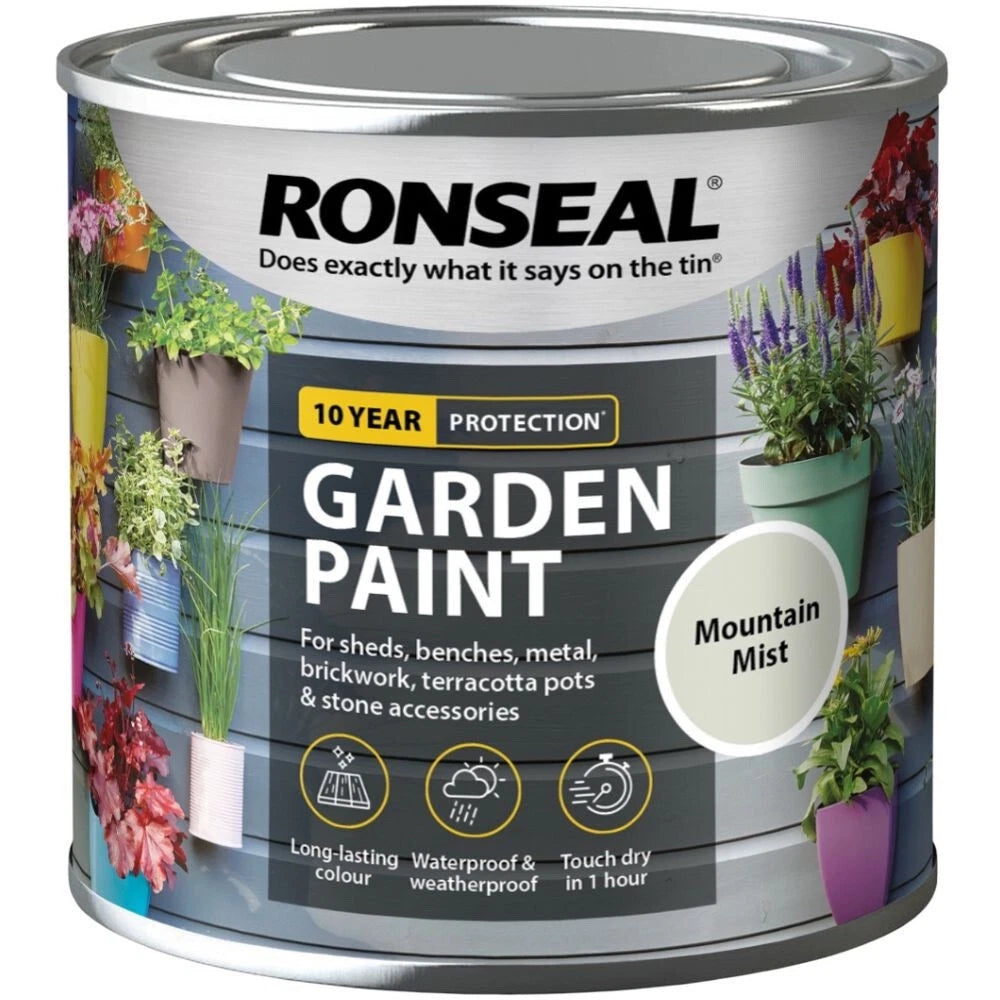 Ronseal Garden Paint Metal Wood Brick Stone Shed Furniture 250ml - Mountain Mist