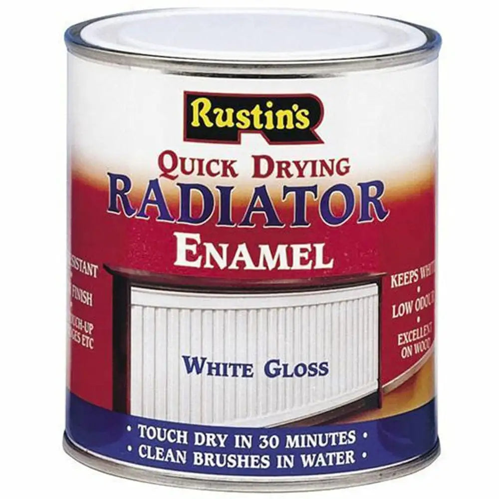 Rustins Quick Dry Radiator Enamel Paint White gloss and satin 250ml