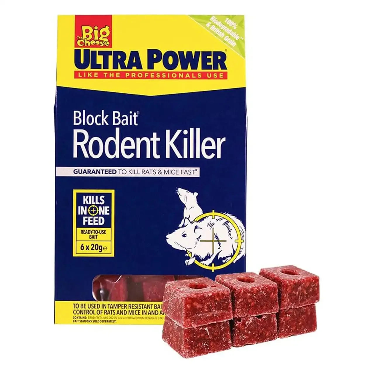 Ultra Power Block Bait Rodent Killer 6 x 20g pack with red bait blocks, FitfitGarden garden pest control