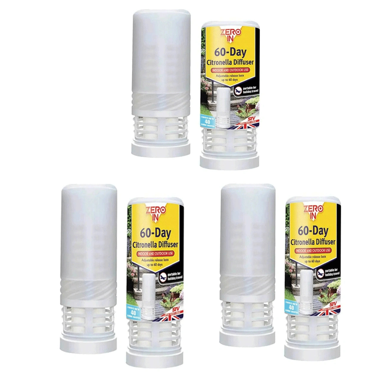 Four white citronella diffusers with packaging
