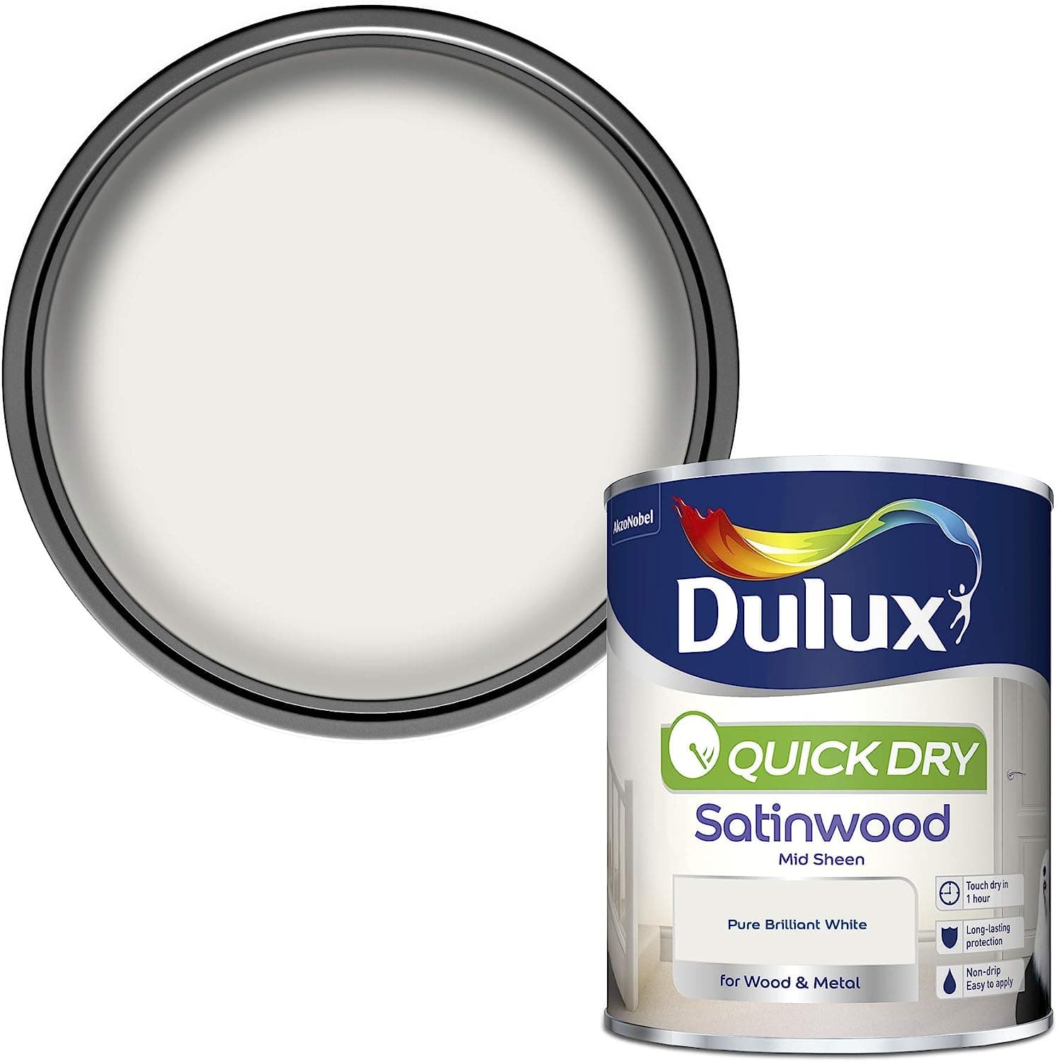 Dulux Pure brilliant white Satinwood Metal & wood paint, 750ml