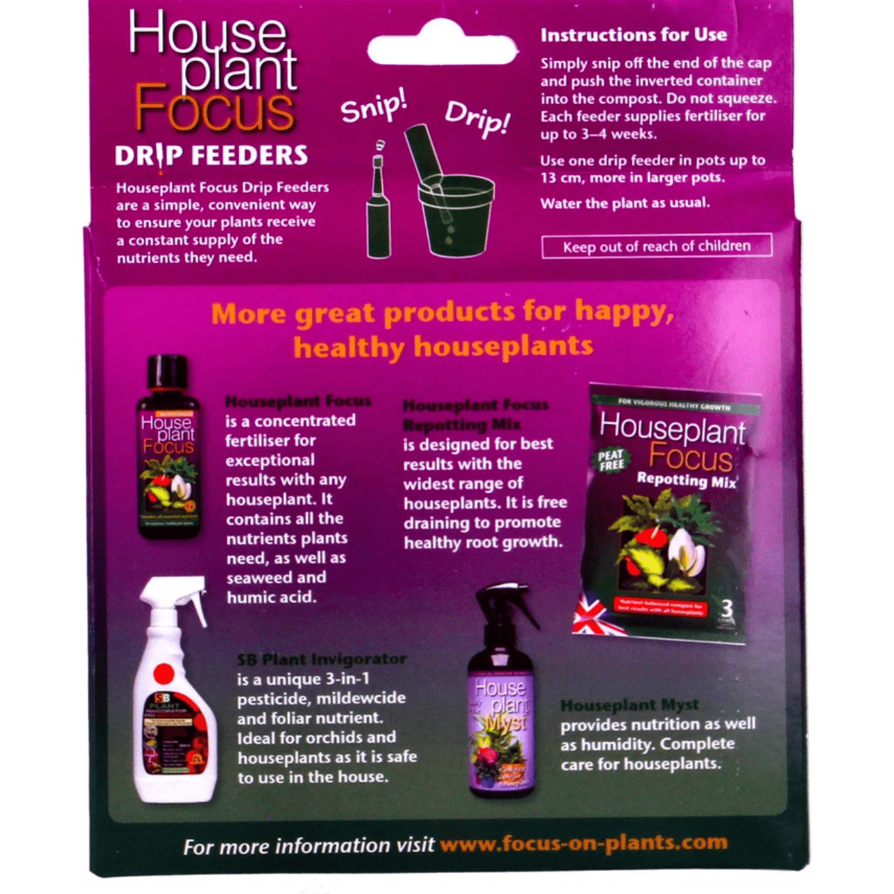 Growth Technology Houseplant Focus Drip Feeders 38ml 6 pk 14 Essential Nutrients