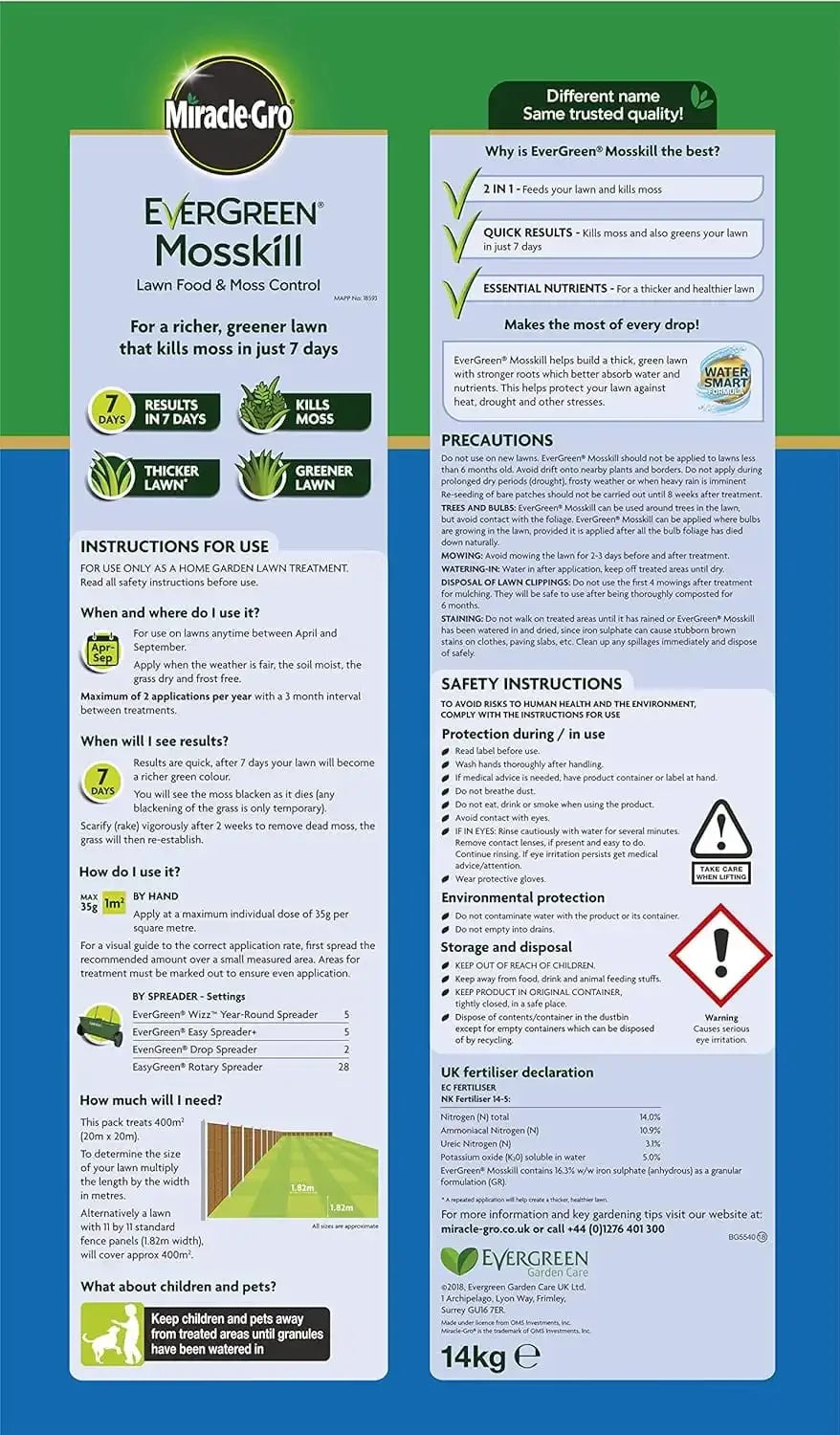 mosskill lawn feed for 400m² grass UK