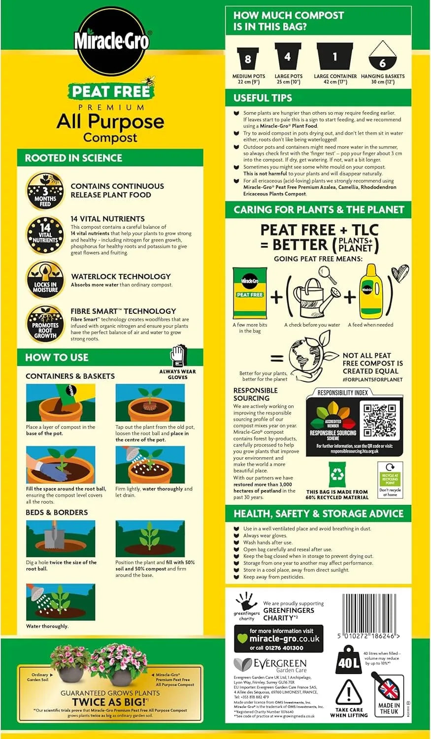 Miracle-Gro Peat Free All Purpose Compost, 40L