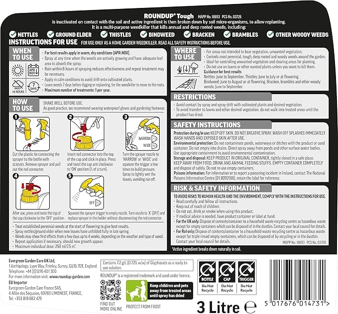 Roundup Tough Weedkiller RTU Manual Spray - 3L - FitfitGarden