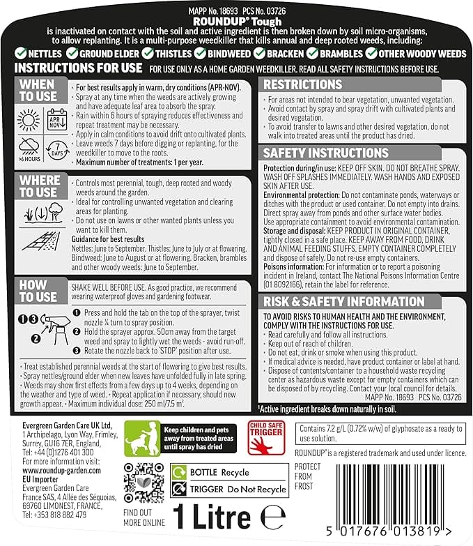 Roundup Tough Weedkiller RTU Spray - 1L - FitfitGarden