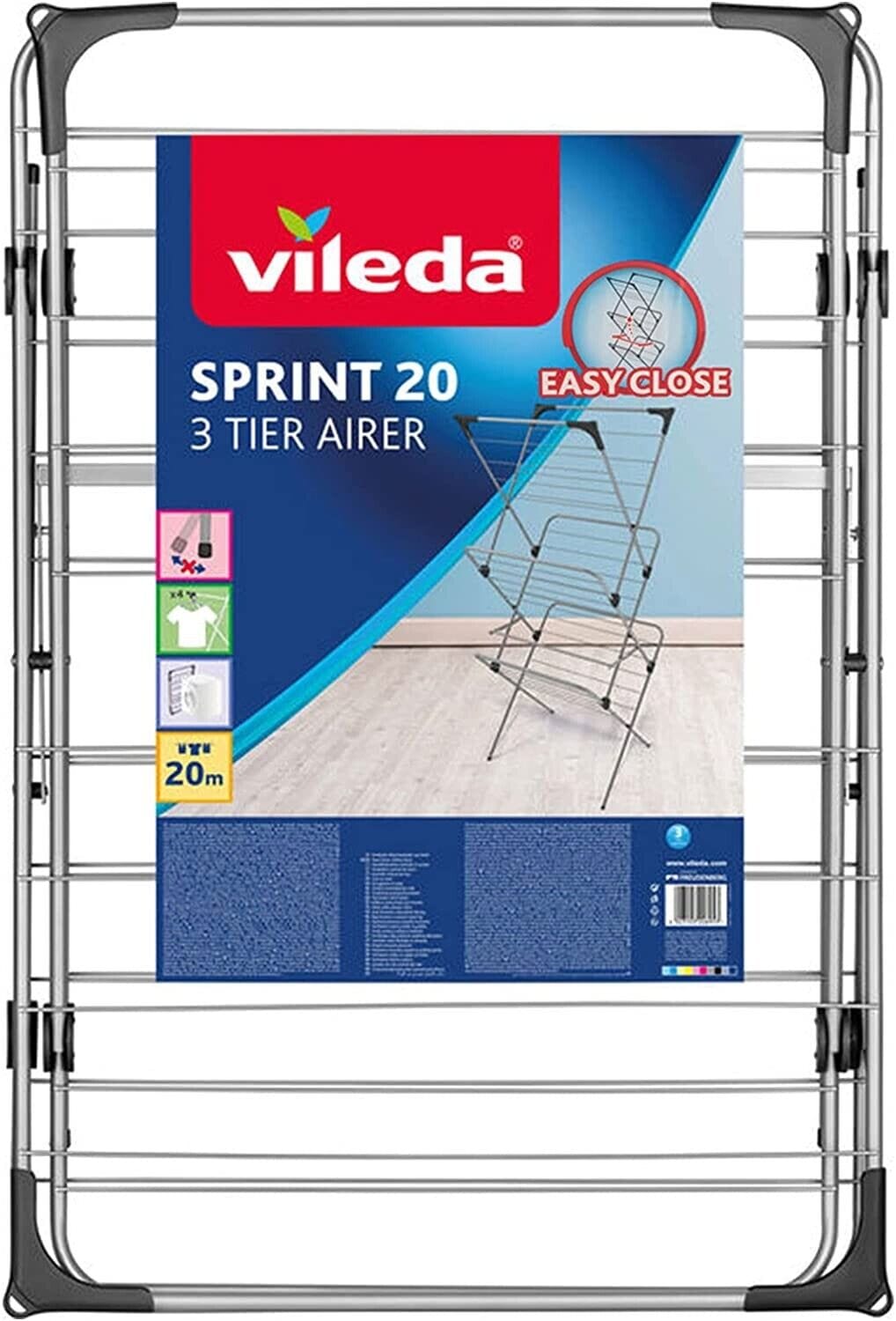 Vileda Sprint 20m 3 Tier Steel Clothes Rack Airer 61.5 x 61 x 147 (cm)