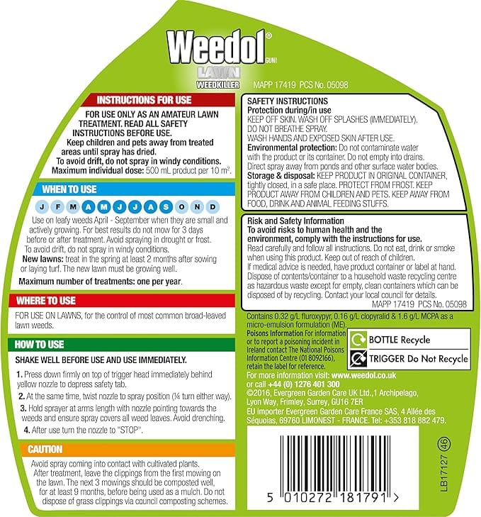 Weedol Lawn Weedkiller Spray, 800ml - FitfitGarden