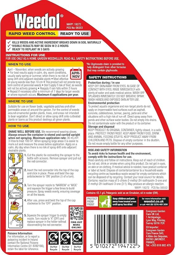 Weedol Rapid Weedkiller with Manual Sprayer, 3L - FitfitGarden