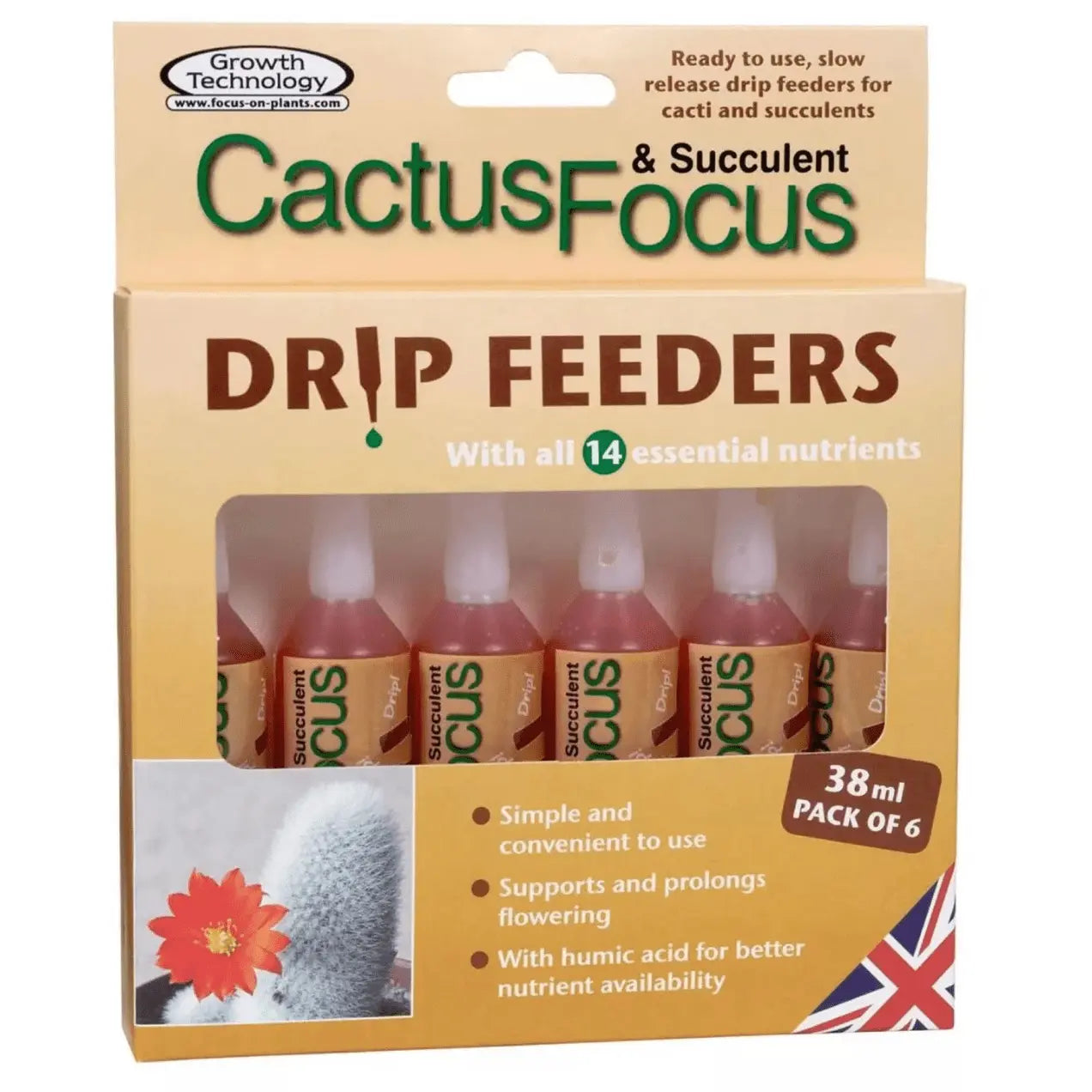 Cactus Feed Easy Drip Feeders House Plant Nutrients Growth Technology 6 x 38ml