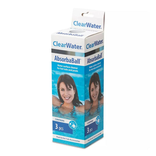 ClearWater AbsorbaBall packaging with images of people in a pool 