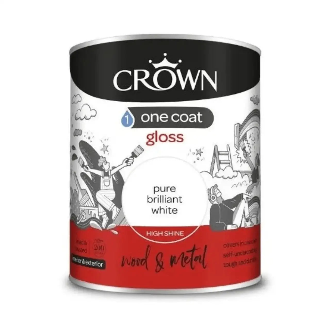 Crown One Coat Gloss White Paint 750ml