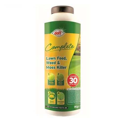 Doff Complete Lawn Feed, Weed & Moss Killer container 