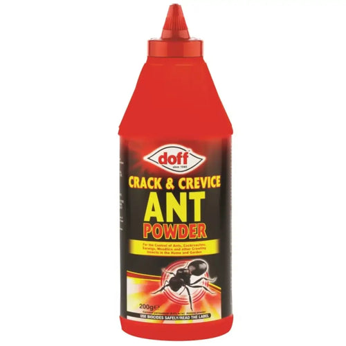 Red bottle of Doff Crack & Crevice Ant Powder on a white background