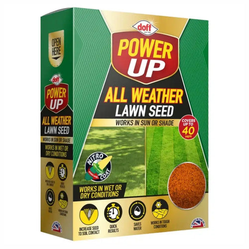 Doff Power Up All Weather Lawn Seed packaging 