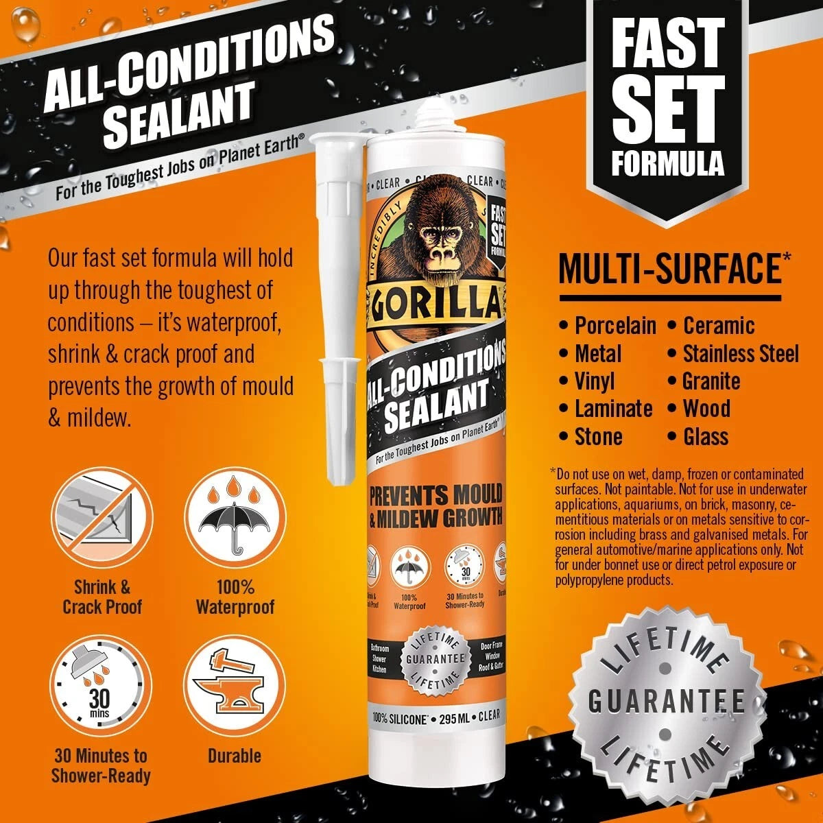 Gorilla All Conditions Sealant Silicone White 295ml uk