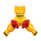 Hozelock yellow dual tap connector with red valves for garden hoses at FitFit Garden