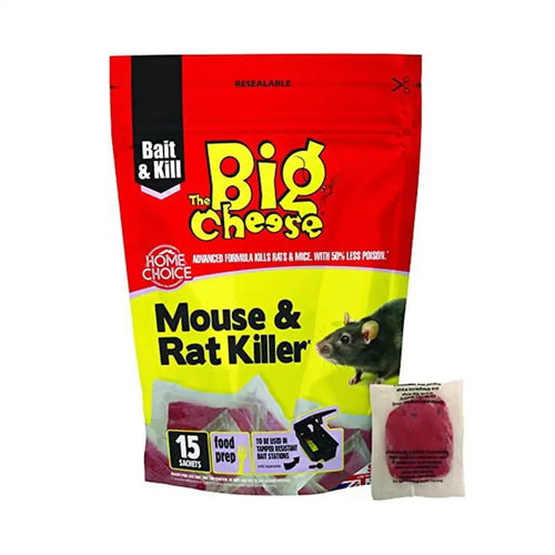 The Big Cheese Mouse & Rat Killer bait sachets 15-pack for pest control at FitFit Garden