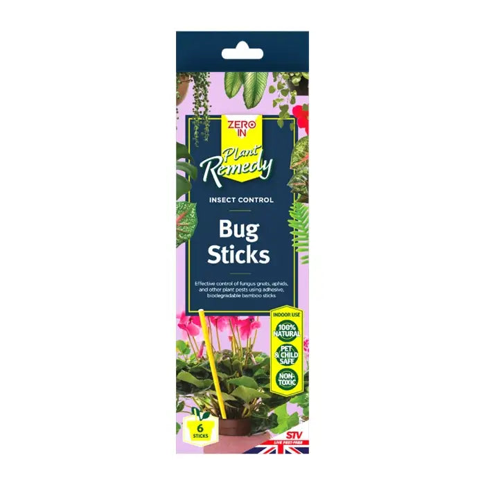 Packaging of Plant Remedy insect control bug sticks with plant 