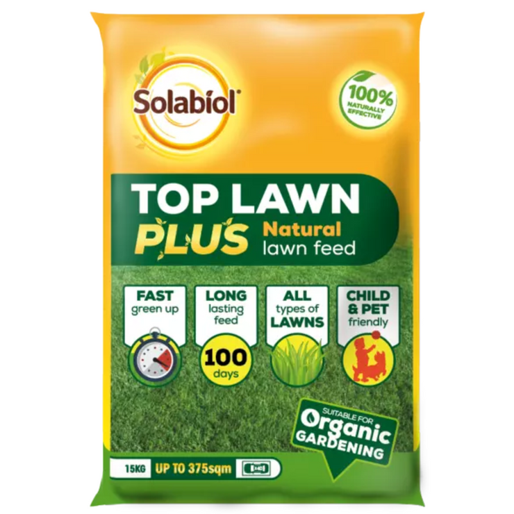 Solabiol Top Lawn Plus Natural Child Pet Safe Feed Fertiliser 15kg - 375sqm