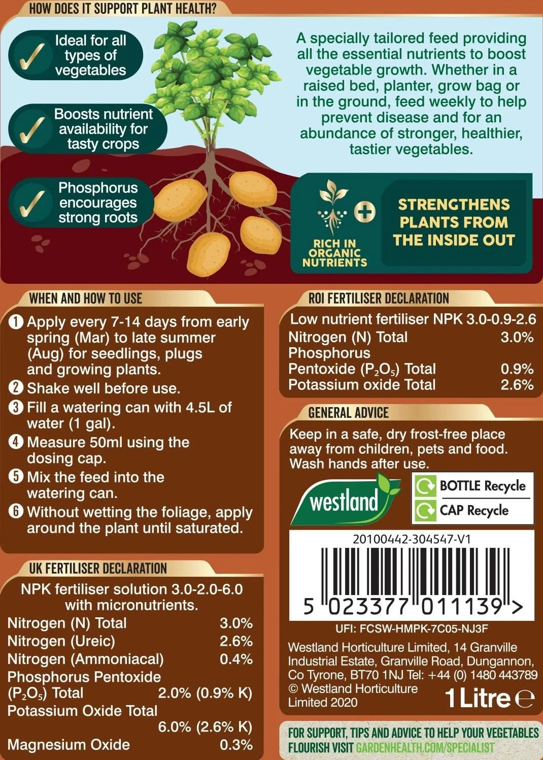 Westland Organic Vegetable Specialist Liquid Feed 1l uk