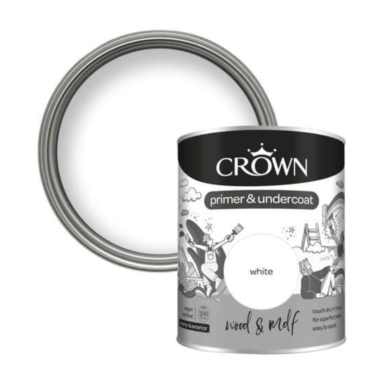 Crown Wood & MDF Primer & Undercoat - 750ml White - FitfitGarden