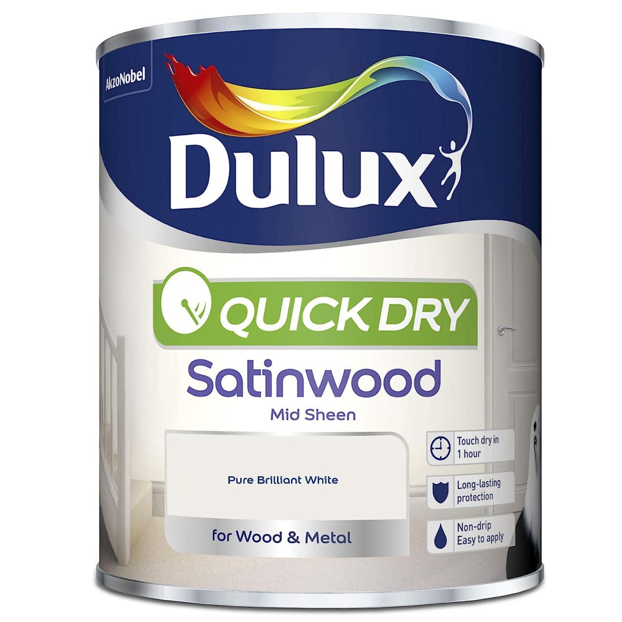 Dulux® Pure brilliant white Satinwood Metal & wood paint, 750ml - FitfitGarden