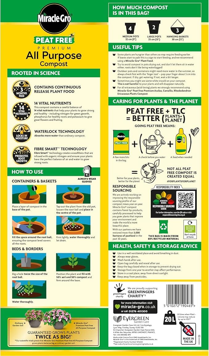 Miracle - Gro Peat Free All Purpose Compost, 20L - FitfitGarden