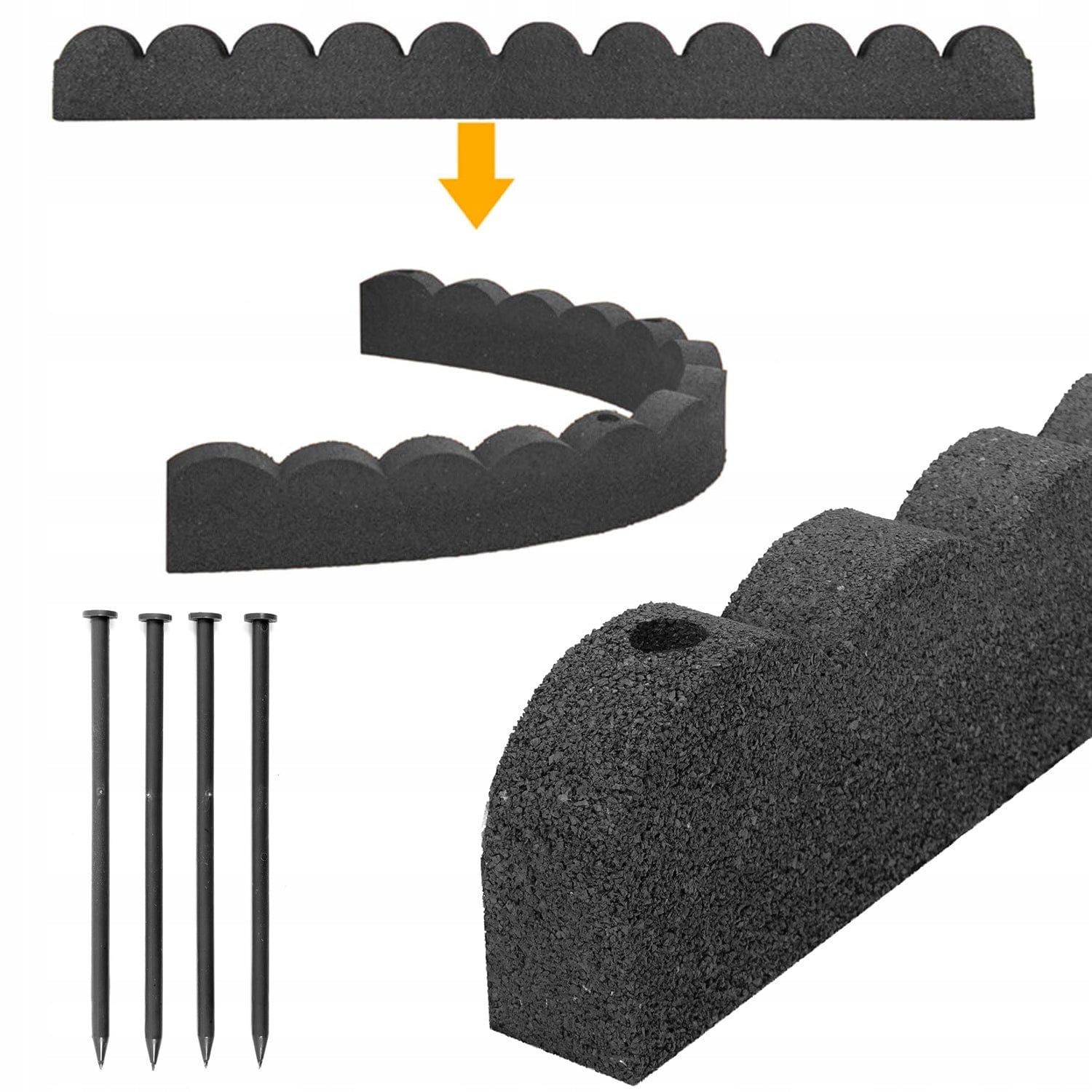 Primeur Flexi® curve Grey Rubber Scallop Lawn edging - FitfitGarden