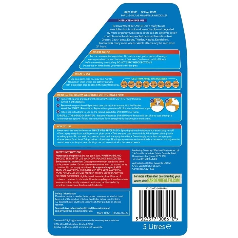 westland resolva weed killer 24hr power pump refill 5l FitfitGarden